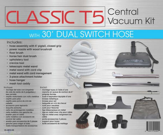 CENTRAL VAC KIT-TITAN T5,CLASSIC,30FT HOSE,W/PIG. DUAL SWIT