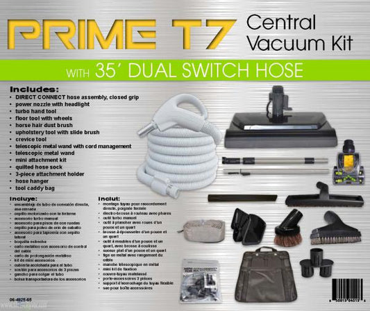 CENTRAL VAC KIT-TITAN T7,PRIME,35FT D/C HOSE TITAN DELUXE POWER NOZZLE,PREMIUM TOOLS