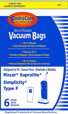 Riccar Supralite Type F Micro-Filtration Vacuum Bags - Generic - 36 pack