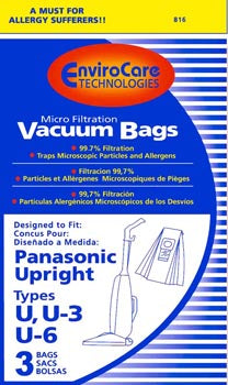 Panasonic U U-3 U-6 Microfiltration Vacuum Bags - 15 Bags